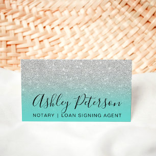 Notär elegant-typografi silver glitter-teal visitkort