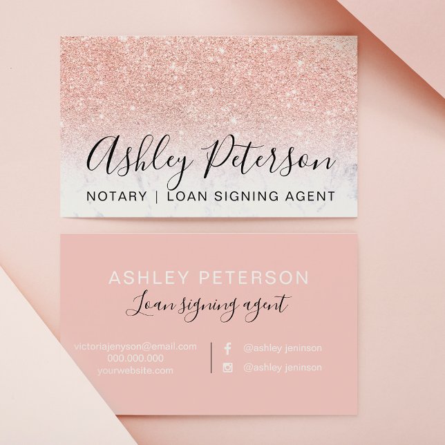 Notär elegant-typografmarmor ro guld glitter visitkort (Skapare uppladdad)