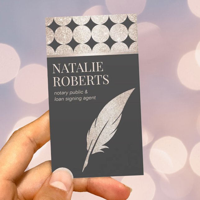 Notär Loan Signing Agent Geometric Guld Quill Pen Visitkort (Skapare uppladdad)