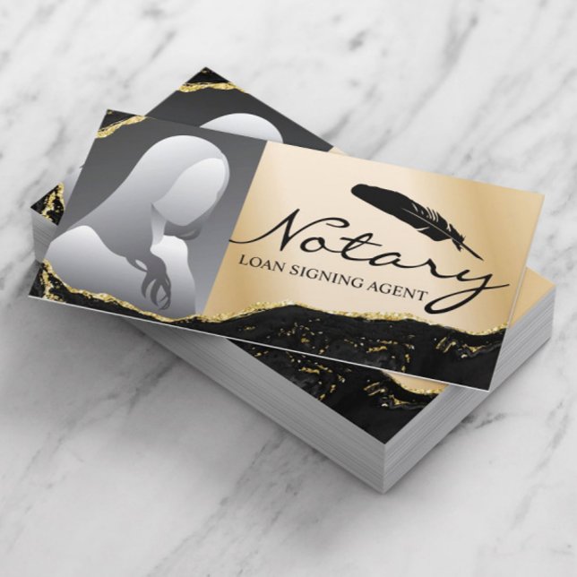 Notär Loan Signing Agent Modern Guld Agate Photo Visitkort (Skapare uppladdad)