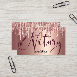 Notär Loan Signing Agent Modern Ro Guld Glitter Visitkort
