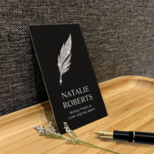 Notär Loan Signing Agent Modern Silver Quill Logot Visitkort