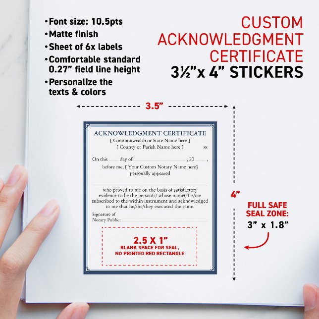 Notariatsbevisdokument 3,5x4" vinflaska etikett (Personalized Universal Notary Acknowledgment Certificate Document, with safe OCR lines and fonts)