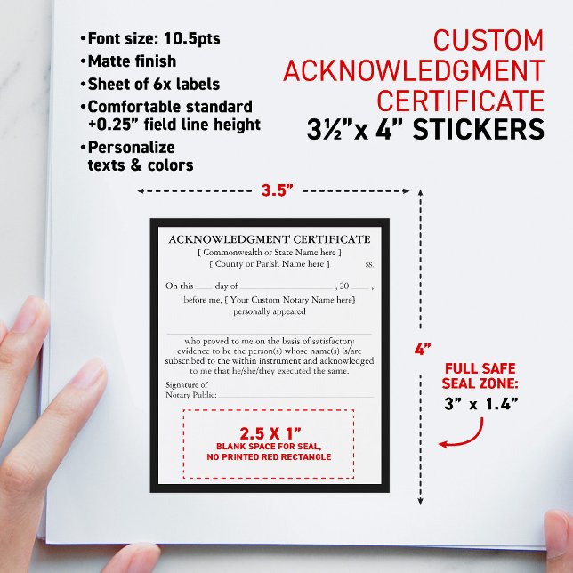 Notariatsbevisdokument 3,5x4" vinflaska etikett (Notary Individual Acknowledgment Certificate Document 3.5x4" matte stickers)