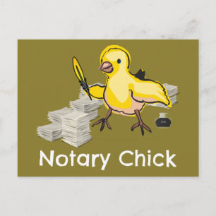 Notarie Chick Gul Fjäderpenna och Dokument Vykort