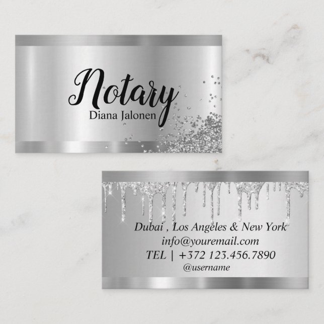 Notarie Låneunderskrift Agent Silver Border Visitkort (Fram/baksida)