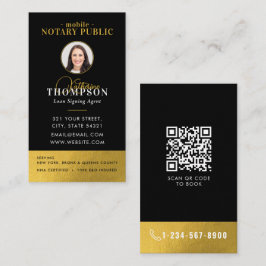 Notarie Signerings Agent Svart Guld Foto QR-kod Visitkort