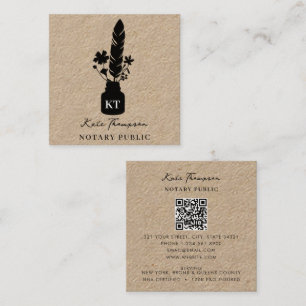 Notarie Signeringsagent Botanisk Quill Logo Kraft Fyrkantigt Visitkort