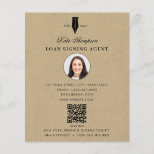Notarie Signing Agent QR-kod Rustik Kraft Foto Flygblad