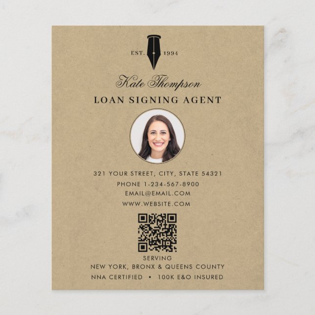 Notarie Signing Agent QR-kod Rustik Kraft Foto Flygblad (Framsidan)