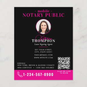 Notarie underskrift agent Svart Rosa Foto QR-kod Flygblad