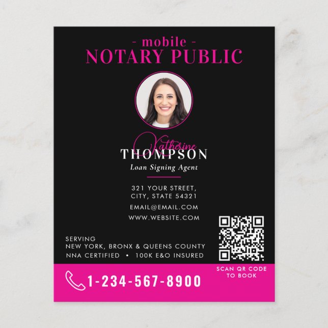 Notarie underskrift agent Svart Rosa Foto QR-kod Flygblad (Framsidan)
