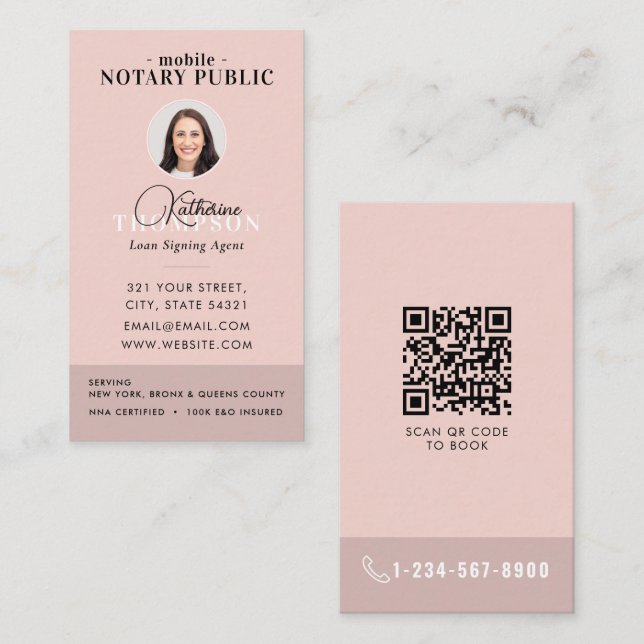 Notarie underskriftsagent Modern Rosa Foto QR-kod Visitkort (Fram/baksida)