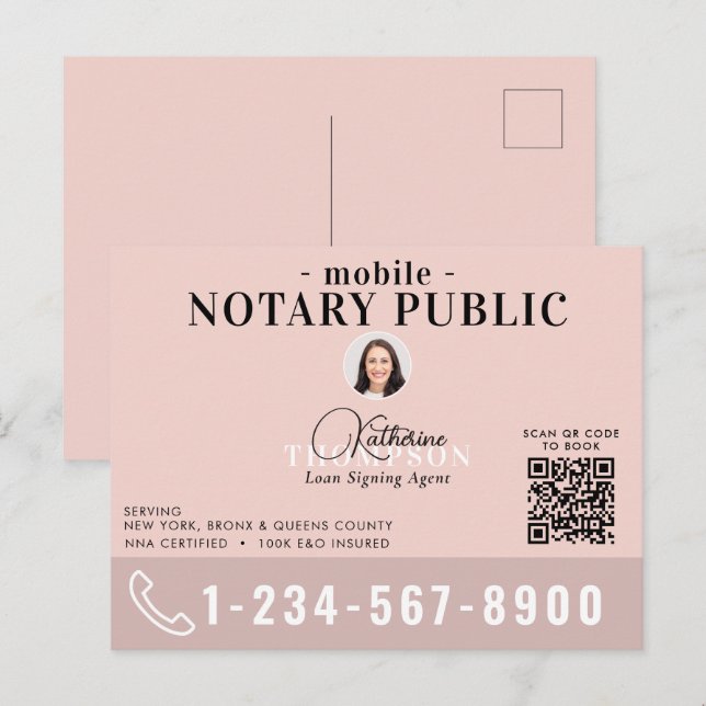 Notarie underskriftsagent Modern Rosa Foto QR-kod Vykort (Fram/baksida)