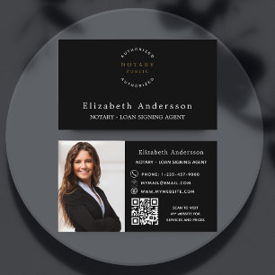 Notariskt lån som undertecknar agent svartfoto QR- Visitkort