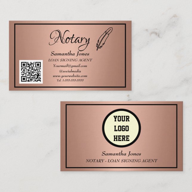 Notariskt lån undertecknare Agent QR-kod Ro Guld Visitkort (Fram/baksida)
