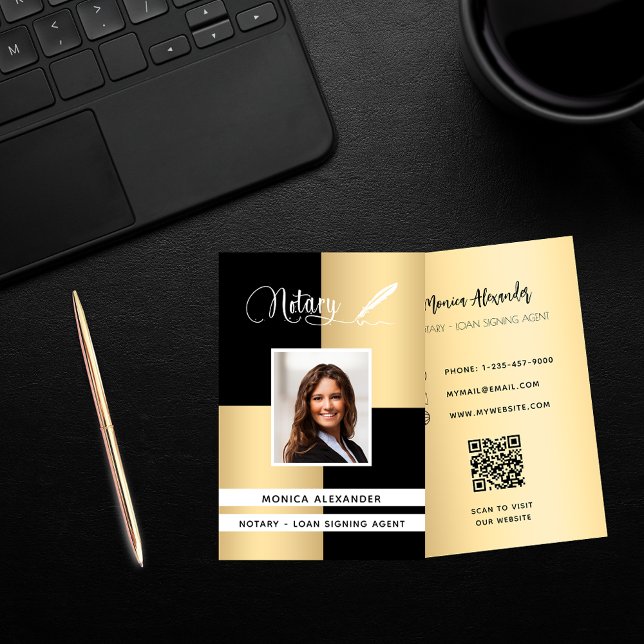 Notariskt svart guld-foto QR-kodslån som underteck Visitkort (Skapare uppladdad)