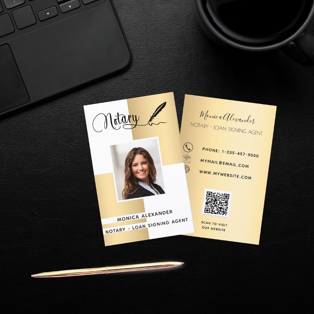Notariskt, vitt guld-foto QR-kodlån undertecknad a Visitkort (Skapare uppladdad)