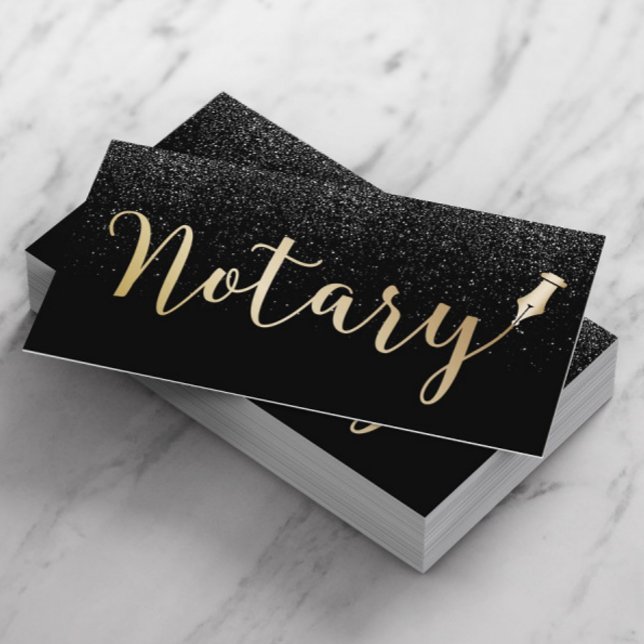 Notarius public Guld Typography Black Glitter Visitkort (Skapare uppladdad)