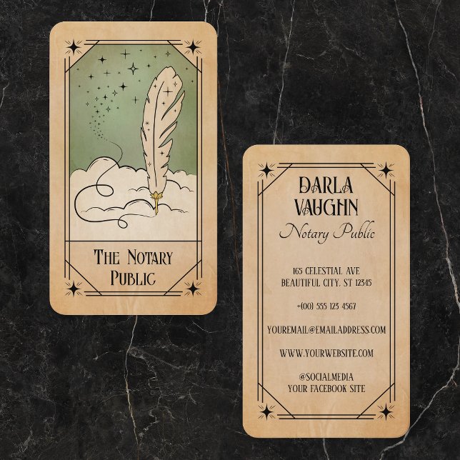 Notarius Publicus Fjäderpenna Tarotkort Illustrati Visitkort (Skapare uppladdad)