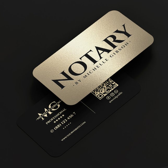 Notarius Publicus Mobil Signeringsombud Svart Fals Visitkort (Notary Public Mobile Signing Agent Black Faux Gold Business Card
)