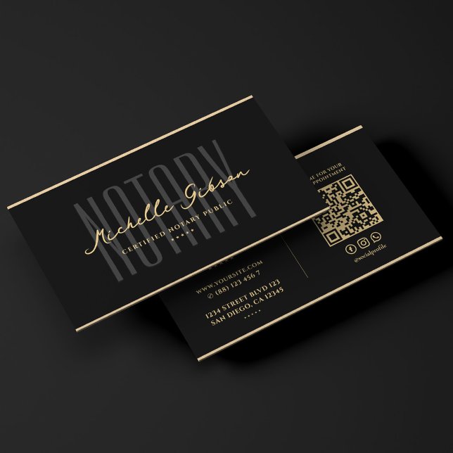 Notarius Publicus Svart Falskt Guld Lånesignering Visitkort (Mobile Notary Public Black Faux Gold Loan Signing Business Card
)