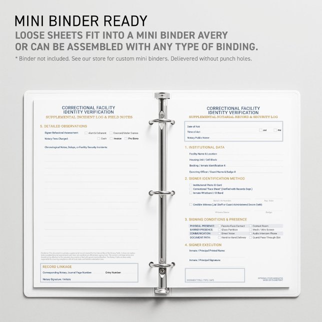 Notariusskorrigering Identitetsverifieringsblad Brevpapper (Mini binder friendly: Notary Correctional Identity Verification Sheet Stationery)