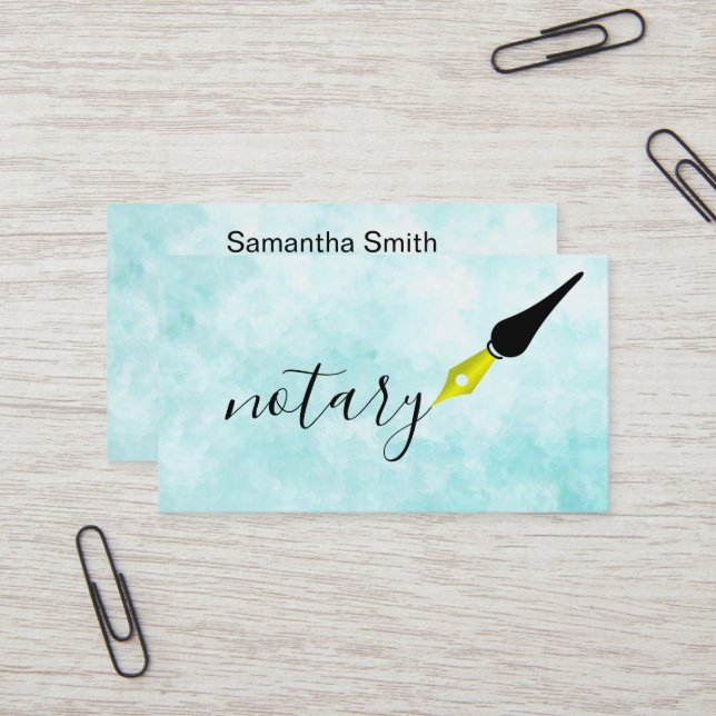 Notary Agent Pen Logotyp Freelance Calligraphy Wri Visitkort (Fram/Back In Situ)