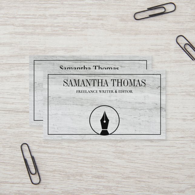 Notary Agent Pen Logotyp Freelance Calligraphy Wri Visitkort (Fram/Back In Situ)