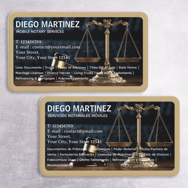Notary Bilingual English Spain Affärskort Visitkort (Notary Bilingual Cards)