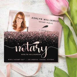 Notary Black Rosa Glitter Photo Loan Signing Agent Visitkort