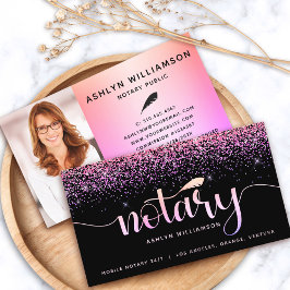 Notary Black Rosa Lila Glitter Loan Agent Photo Visitkort