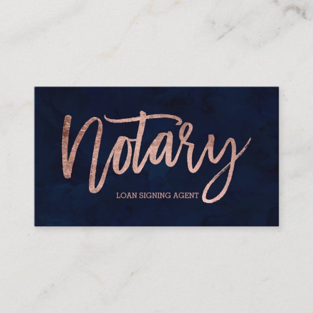 Notary elegant guld typography navy blue visitkort (Framsida)