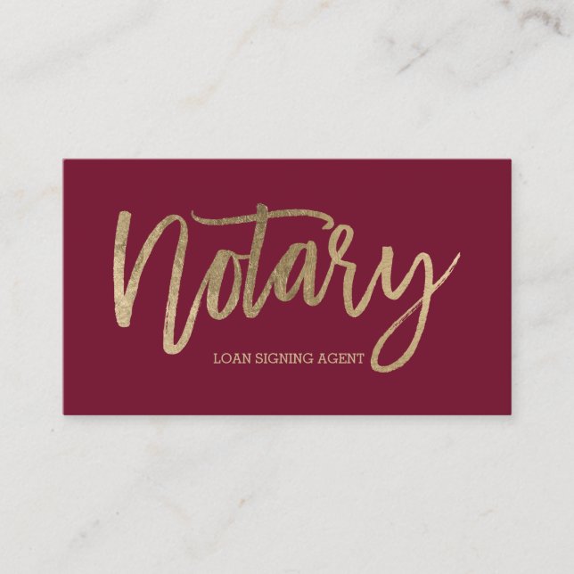 Notary elegant guld typography red burgundy visitkort (Framsida)