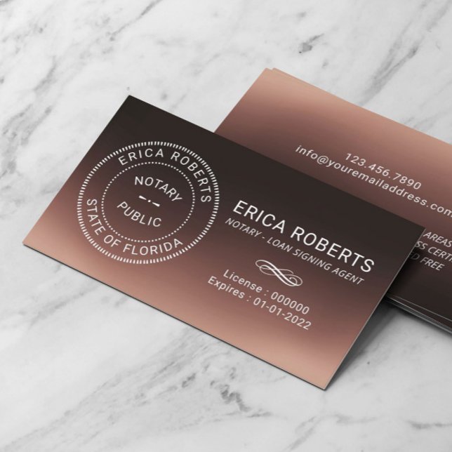 Notary Frimärke Loan Signing Agent Brown Ombre Visitkort (Skapare uppladdad)