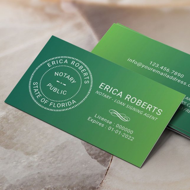 Notary Frimärke Loan Signing Agent Grönt Ombre Visitkort (Skapare uppladdad)