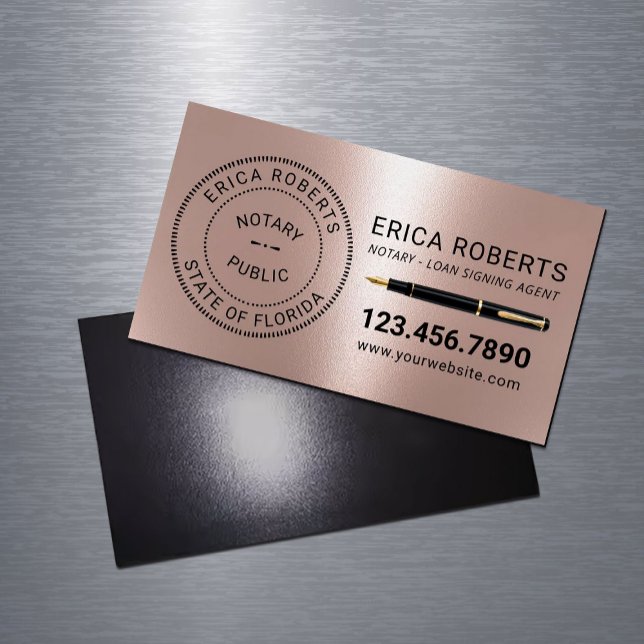 Notary Frimärke Loan Signing Agent Modern Ro Guld Magnetiska Visitkort (Skapare uppladdad)