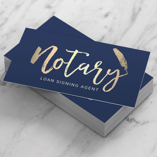Notary Loan Agent Modern Navy & Guld Typography Visitkort (Skapare uppladdad)
