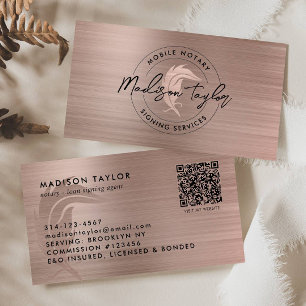 Notary Loan Agent Ro Guld Brushed Metall Quill QR Visitkort
