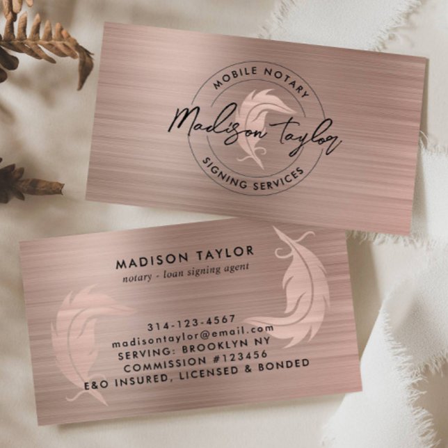 Notary Loan Agent Ro Guld Brushed Metall Quill Visitkort (Skapare uppladdad)