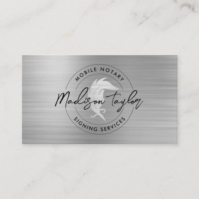 Notary Loan Agent Silver Grått  Brushed Metall Qui Visitkort (Framsida)