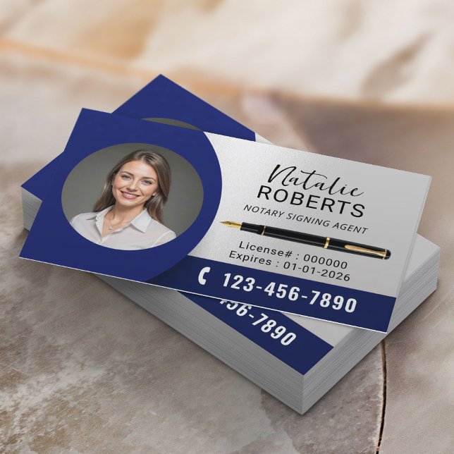 Notary & Loan Sigmen Modern Navy Blue Photo Agent Visitkort (Skapare uppladdad)