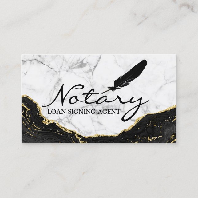 Notary Loan Signing Agent Black Guld Marble Agate Visitkort (Framsida)
