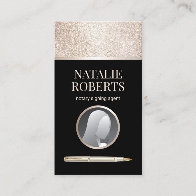 Notary Loan Signing Agent Black & Guld Photo Visitkort (Framsida)