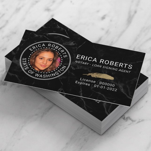 Notary Loan Signing Agent Black Marble Photo Visitkort (Skapare uppladdad)