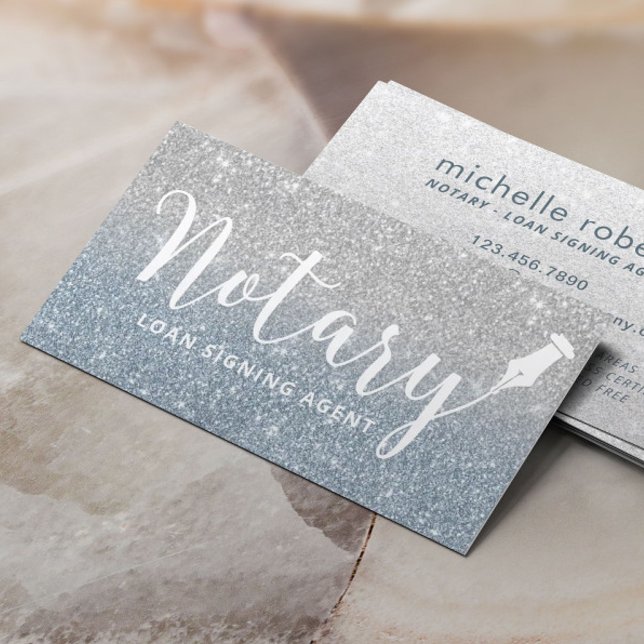 Notary Loan Signing Agent Dusty Blue Silver Ombre Visitkort (Skapare uppladdad)