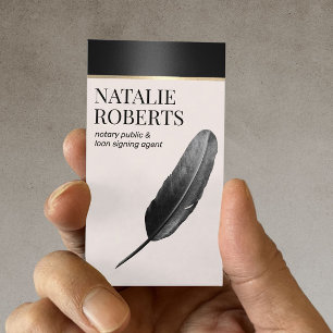 Notary Loan Signing Agent Elegant Black Quill Pen Visitkort