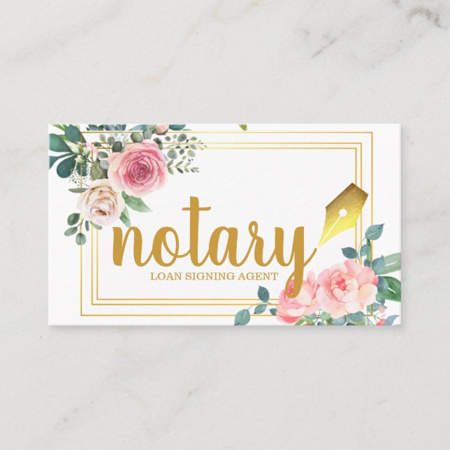 Notary - Loan Signing Agent Elegant Blommigt Visitkort (Framsida)