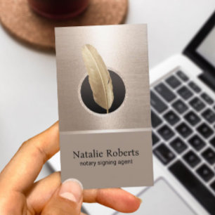 Notary Loan Signing Agent Elegant Guld Quill Pen Visitkort