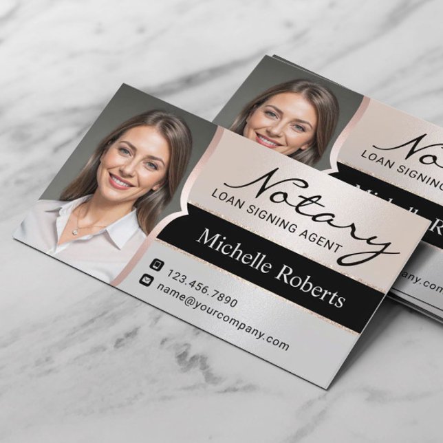 Notary Loan Signing Agent Elegant Silver Photo Visitkort (Skapare uppladdad)